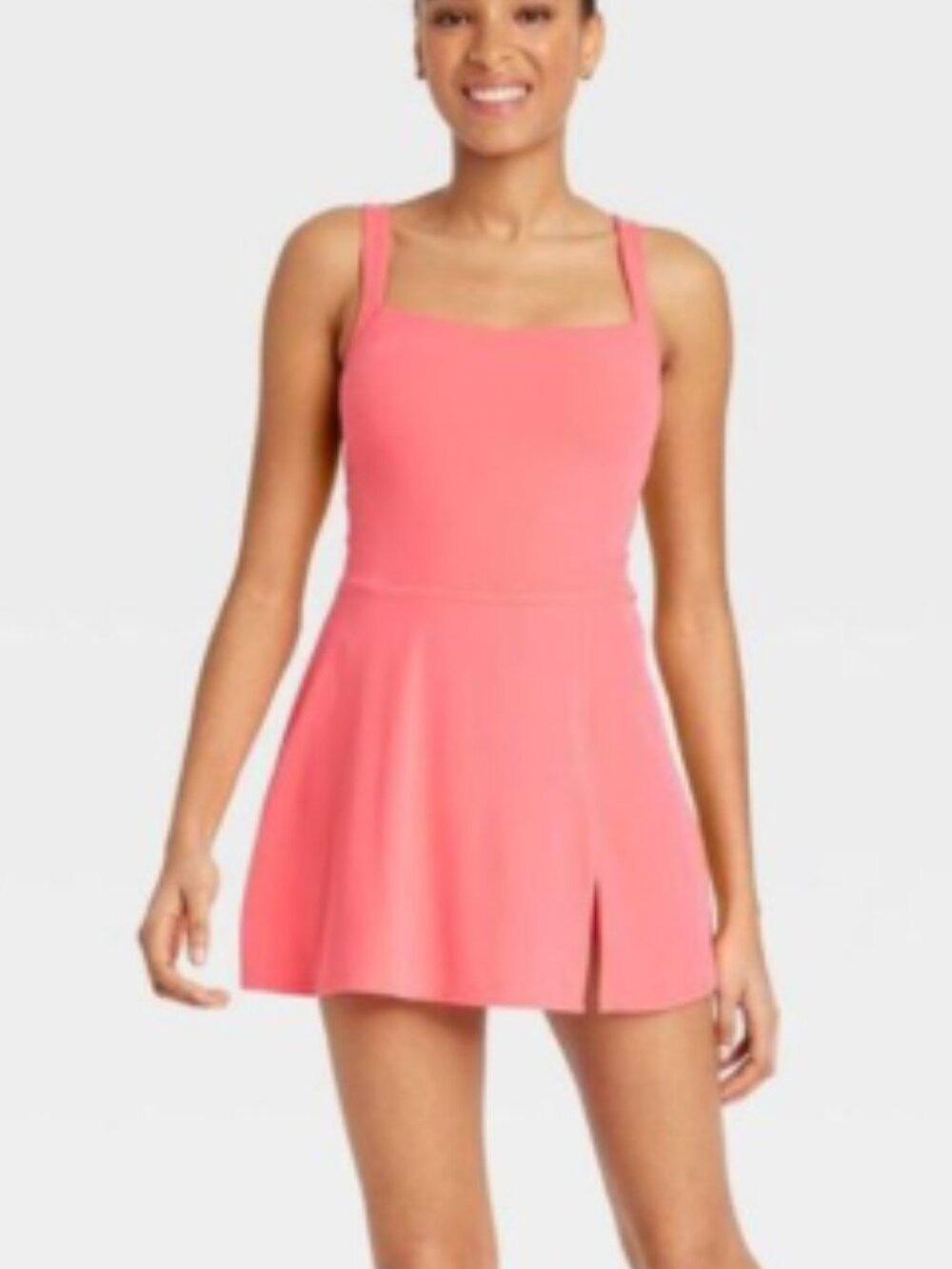 Women's Knit Squareneck Slit Active Dress